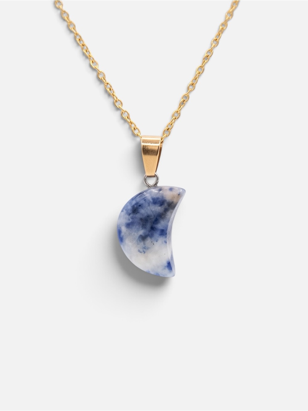 BLUE DOT JASPER MOON NECKLACE (GOLD)